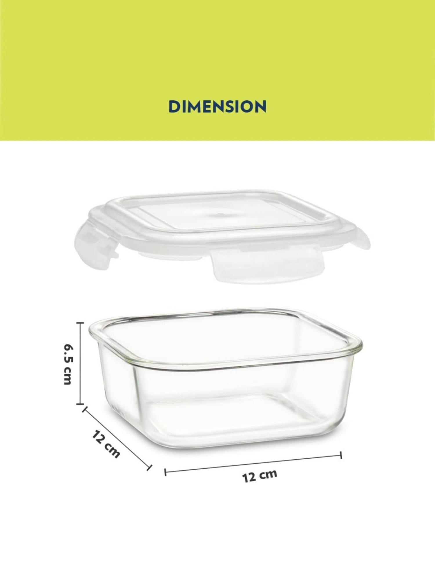 Borosil Ace Square Glass Lunch Box with Lunch Bag Set of 3 (Green, 320 ml)