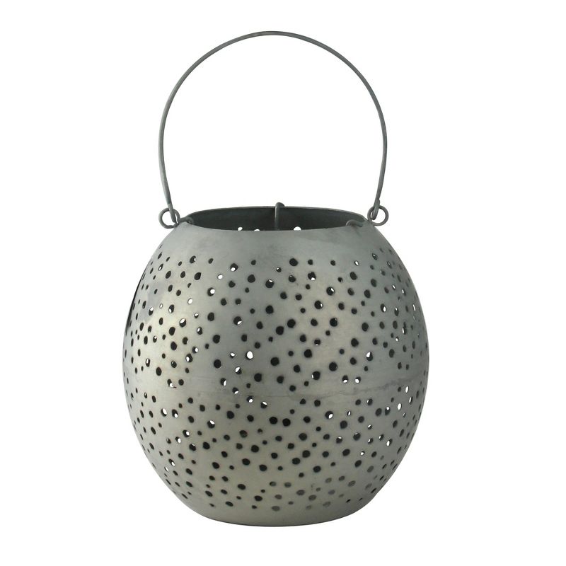 Kaemingk 9" Botanic Beauty Gray Zinc Cut-Out Candle Holder Lantern