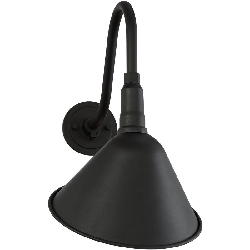 Franklin Iron Works Rustic Farmhouse Outdoor Barn Light Fixture Black 18" Curving Gooseneck RLM Exterior House Porch Patio Deck