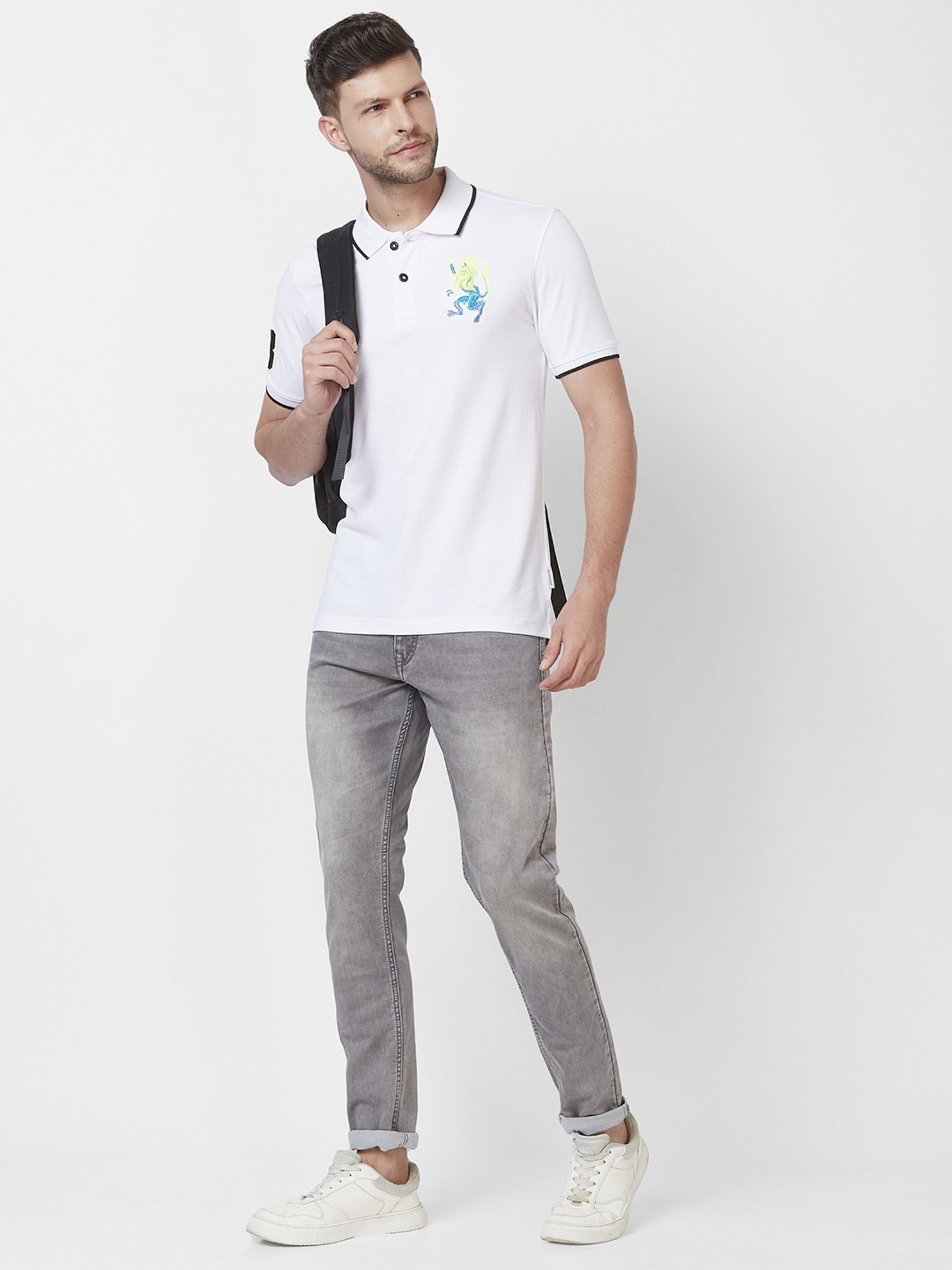 Giordano White Cotton Slim Fit Polo T-Shirt