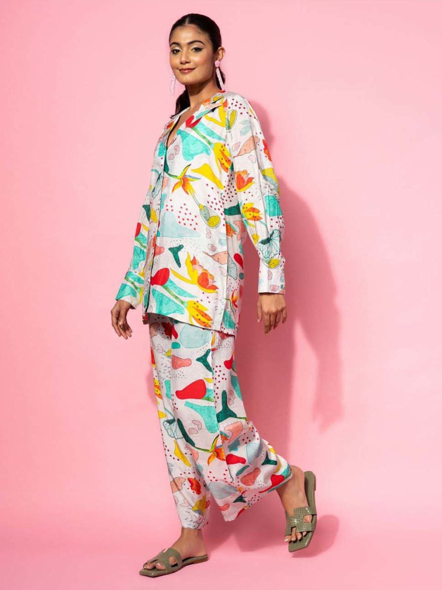 Libas Grey Printed Silk Blend Co-Ords