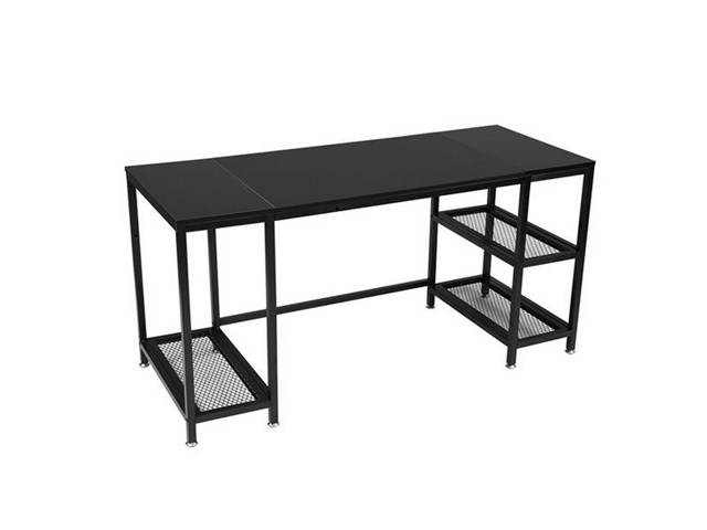 Computer Desk for Home Office,Laptop Desk with Metal Drawer,Industrial Study Writing Table with Storage Shelves,Simple Table with Splice Board,59 inches,Brown and Black,GT188