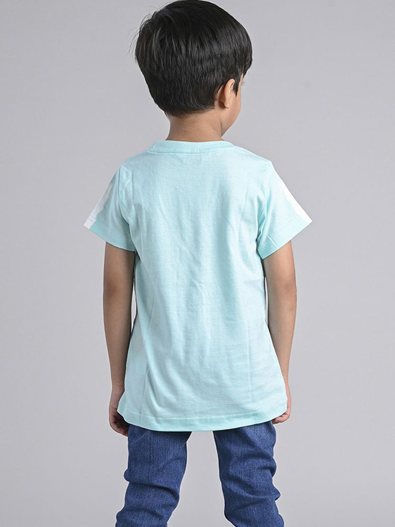 Tales & Stories Kids Aqua Blue Cotton Embroidered T-Shirt