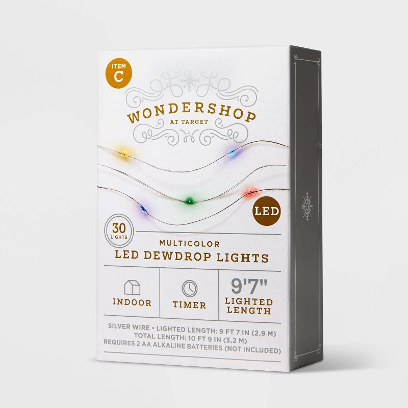 30ct Battery Operated LED Dewdrop String Lights Multicolored with Silver Wire - Wondershop™