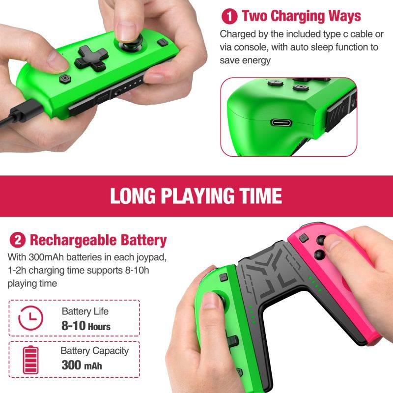 Switch Controller Compatible with Nintendo Switch Joycon, 4 Custom Macro Rear Buttons & 2 Turbo Buttons Pink and Green Switch L/R Replacement for Joycon Controllers Dual Vibration 6-Axis Gyro