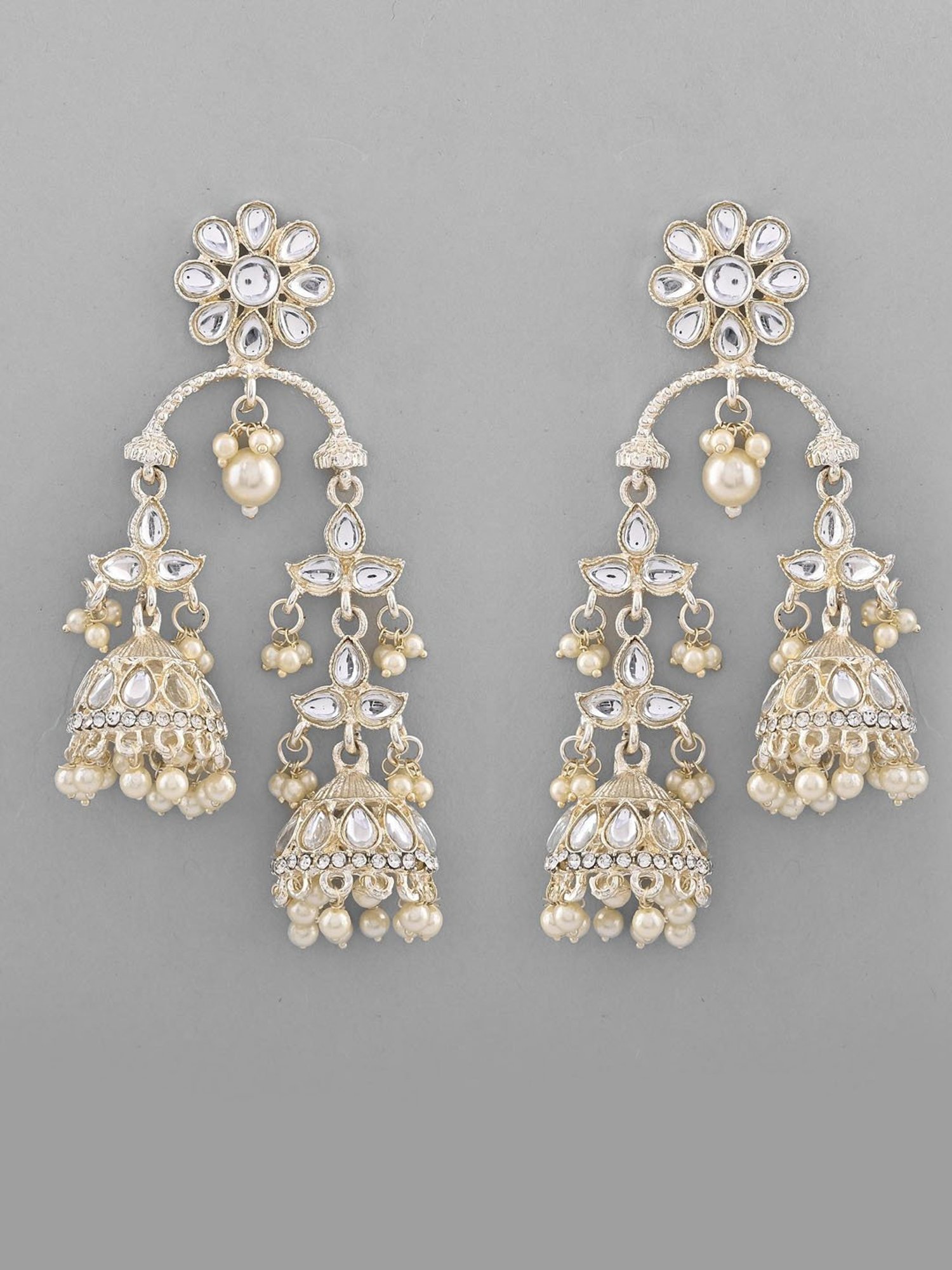 VOJ Gold Plated Kundan Contemporary Up & Down Jhumka Earrings for Women