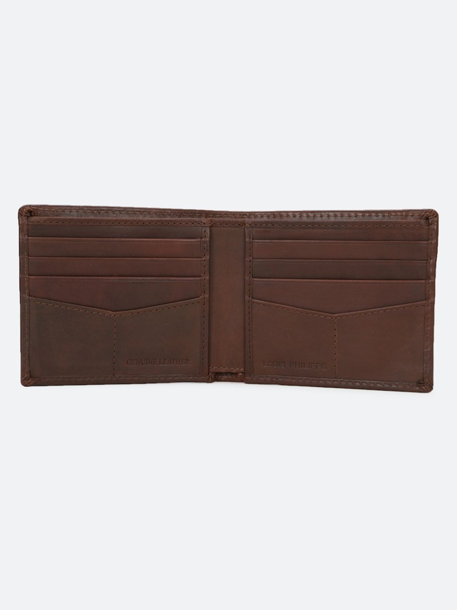 Louis Philippe Brown Leather Solid Bi-Fold Wallet