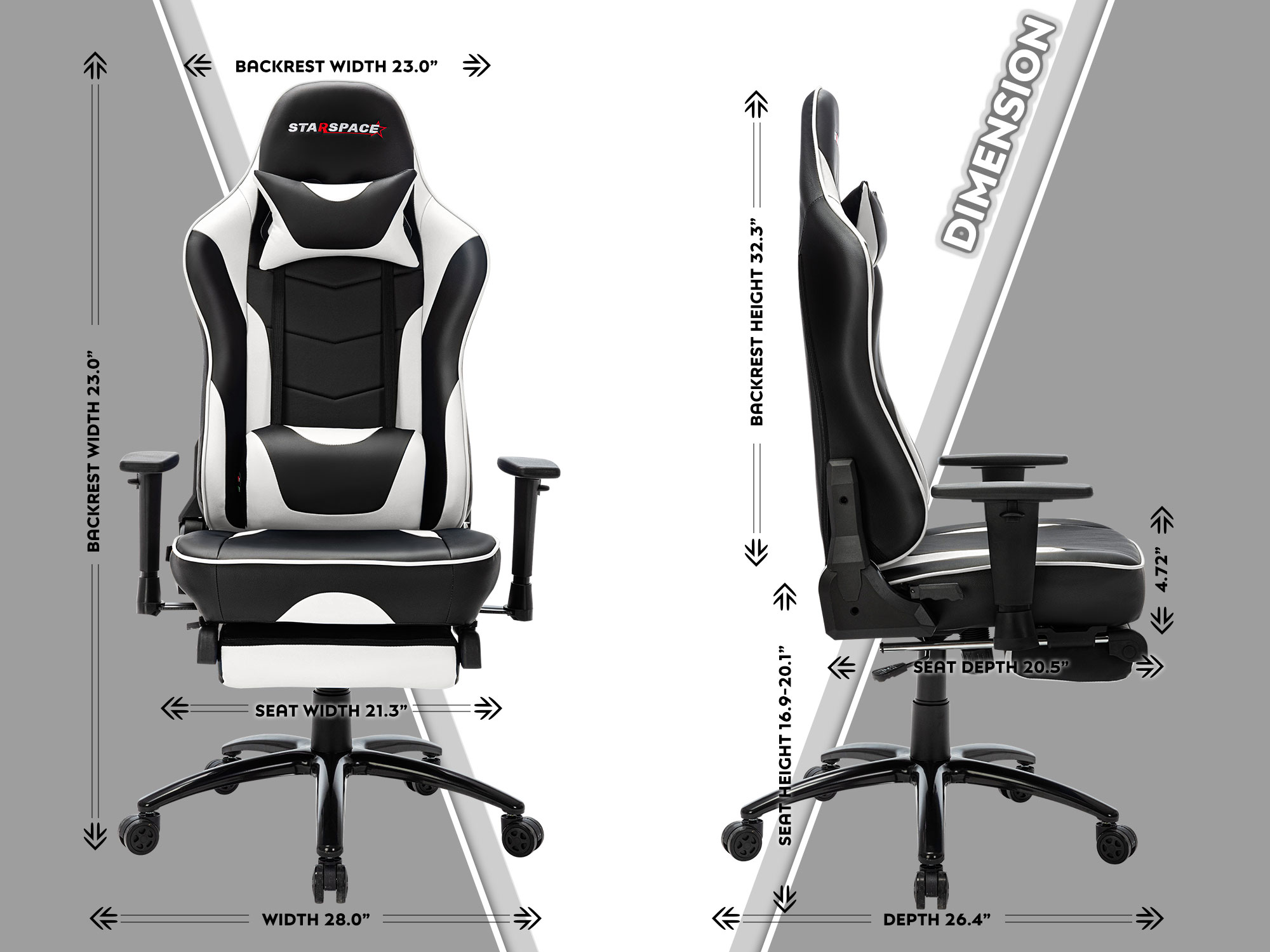 STARSPACE Ergonomic Adjustable Gaming Chair with Massage and Footrest Lumbar Support Racing Desk Chair Office Chair