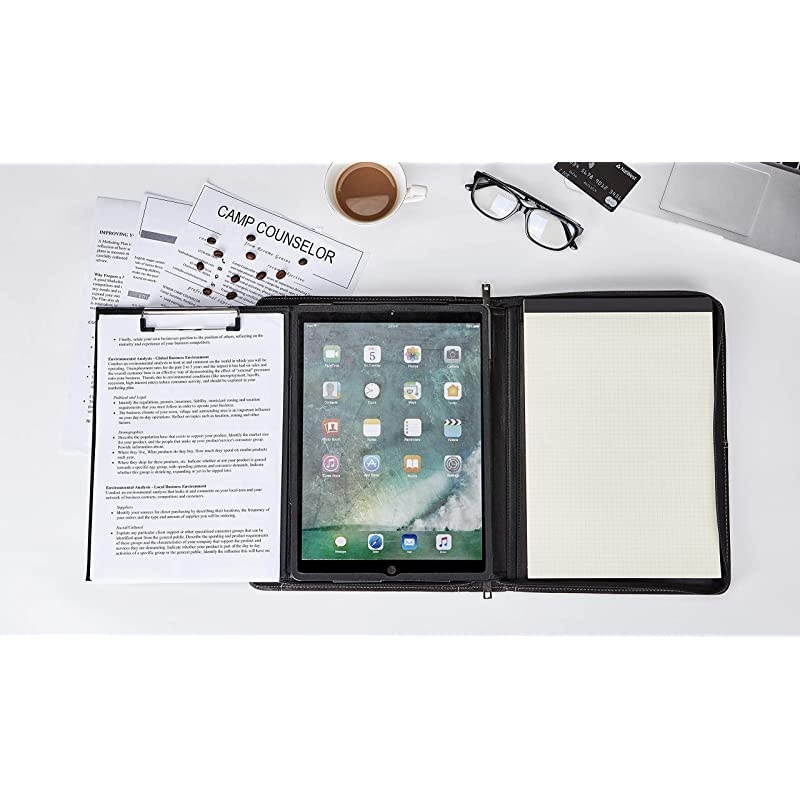 Portfolio with Tablet Case for Surface Pro 3/4/5/6, Business Cow Leather Padfolio Organizer with Letter Size/A4 Clipboard & Notepad Holder