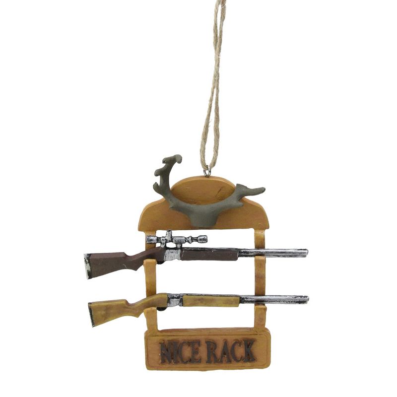 Ganz 4" Rack Hunting Rifles and Antlers Gun Rack Christmas Ornament - Brown/Beige