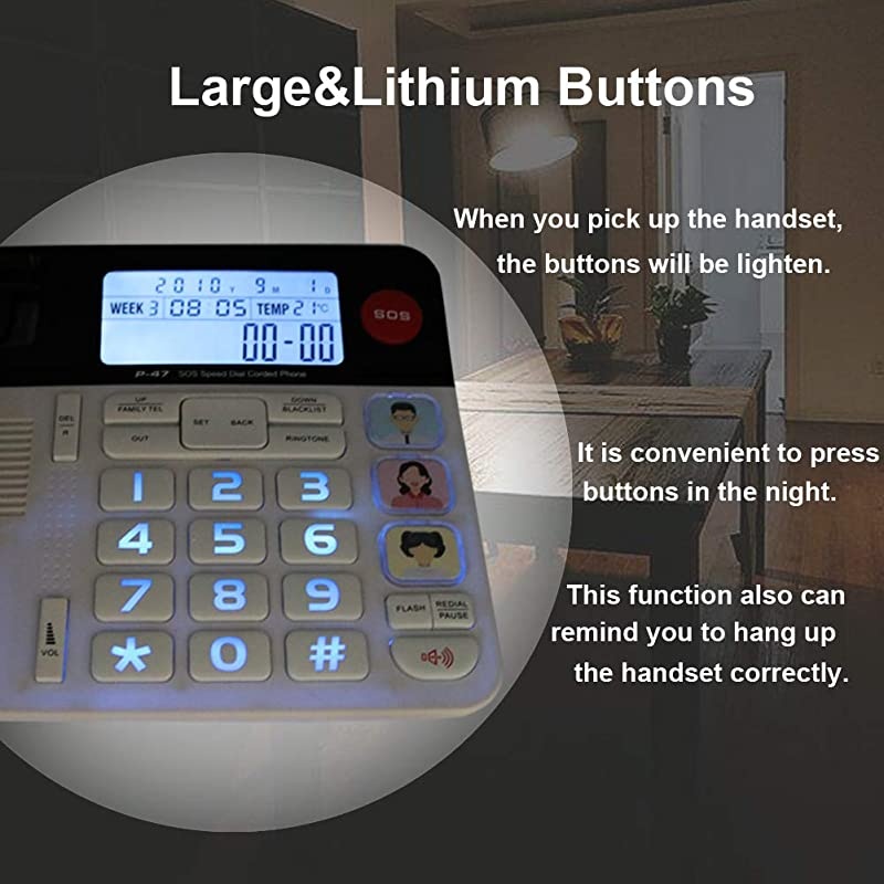 Home Landline Phone with Caller ID  P47 Upgrade Corded Desk Phone for Home with LuminousampLarge ButtonClear VolumeSOS Emergency ButtonSpeed Dial MemoryBlacklist