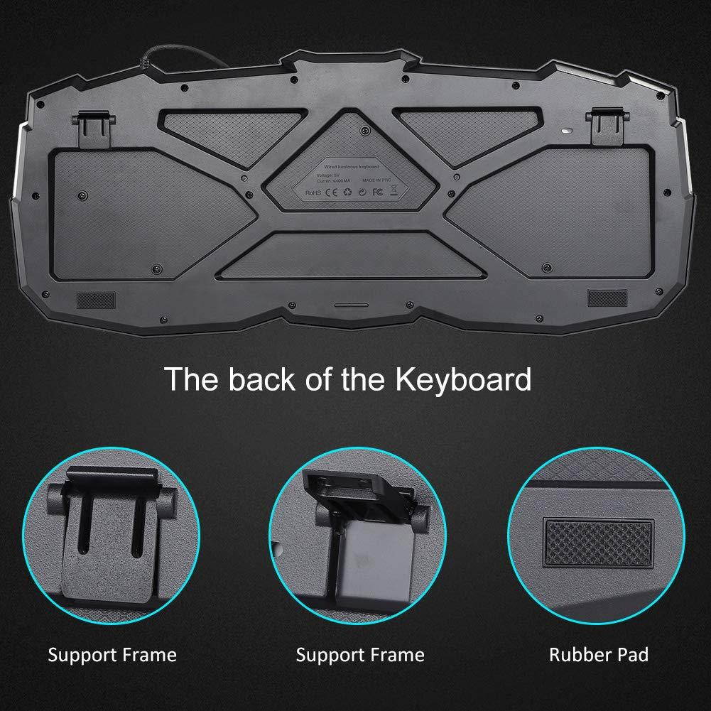 BlueFinger Mechanical Feeling Gaming Keyboard,Gaming Mouse and Mouse Pad Combo,USB Wired Keyboard,114 Keys Letters Glow,3 Color Blue/Red/Purple Backlit Crack Pattern,Keyboard Bundle for Computer Gamer