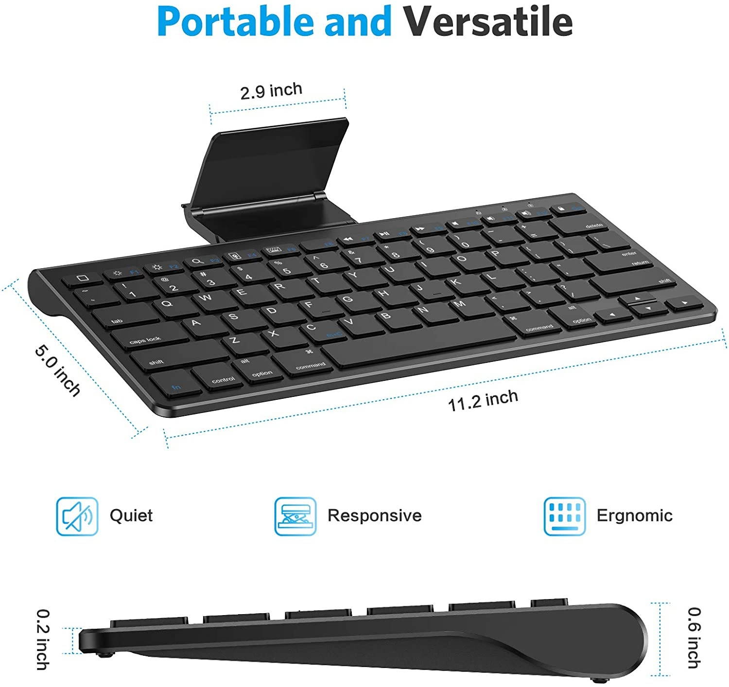 OMOTON Keyboard Compatible with iPad(Sliding Stand), Wireless Bluetooth Keyboard for iPad Air 4, iPad 10.2(8th/ 7th Gen), and More[Stand NOT for iPad Pro 12.9], Black