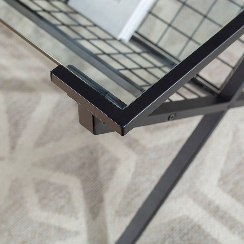 Modern Metal & Glass Coffee Table with Magazine Holder Black - Saracina Home