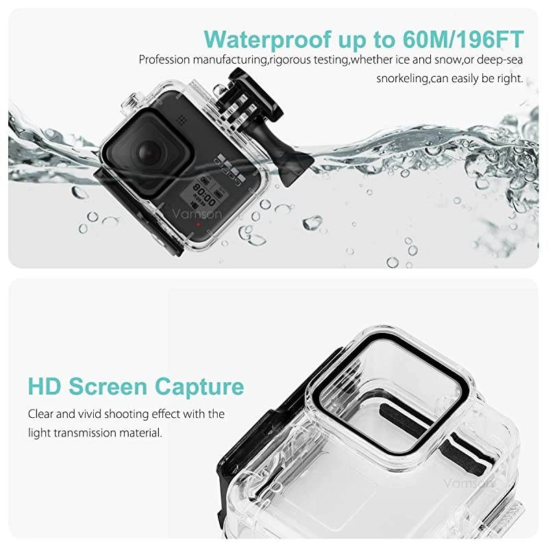for Gopro Hero 8 Black Accessories with Waterproof Housing Case 60Meter Underwater Protective Diving Shell for Go pro Hero8 Action Camera AVP651