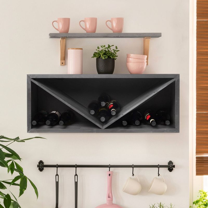 Wooden Wine Display Wall Shelf Black - Crystal Art Gallery