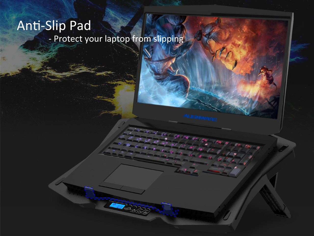 AICHESON Laptop Cooling Cooler Pad for 15.6"-17.3" Notobooks, Metal Panel, 2 Big Turbofans, Blue Lights