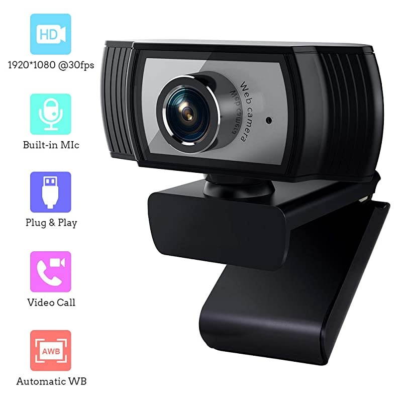 Webcam with Microphone PORTHOLIC HD PC Desktop Computer Web Cam with AUTO Face Focus 360&deg;Rotatable USB Smart TV Web Camera for Skype Live Stream Zoom Video Chat Recording Conferencing