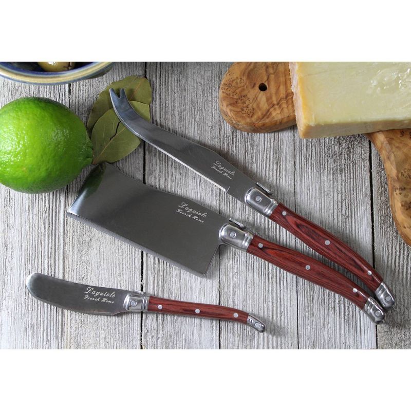 3pc Stainless Steel Laguiole Pakkawood Cheese Knife Set Brown - French Home