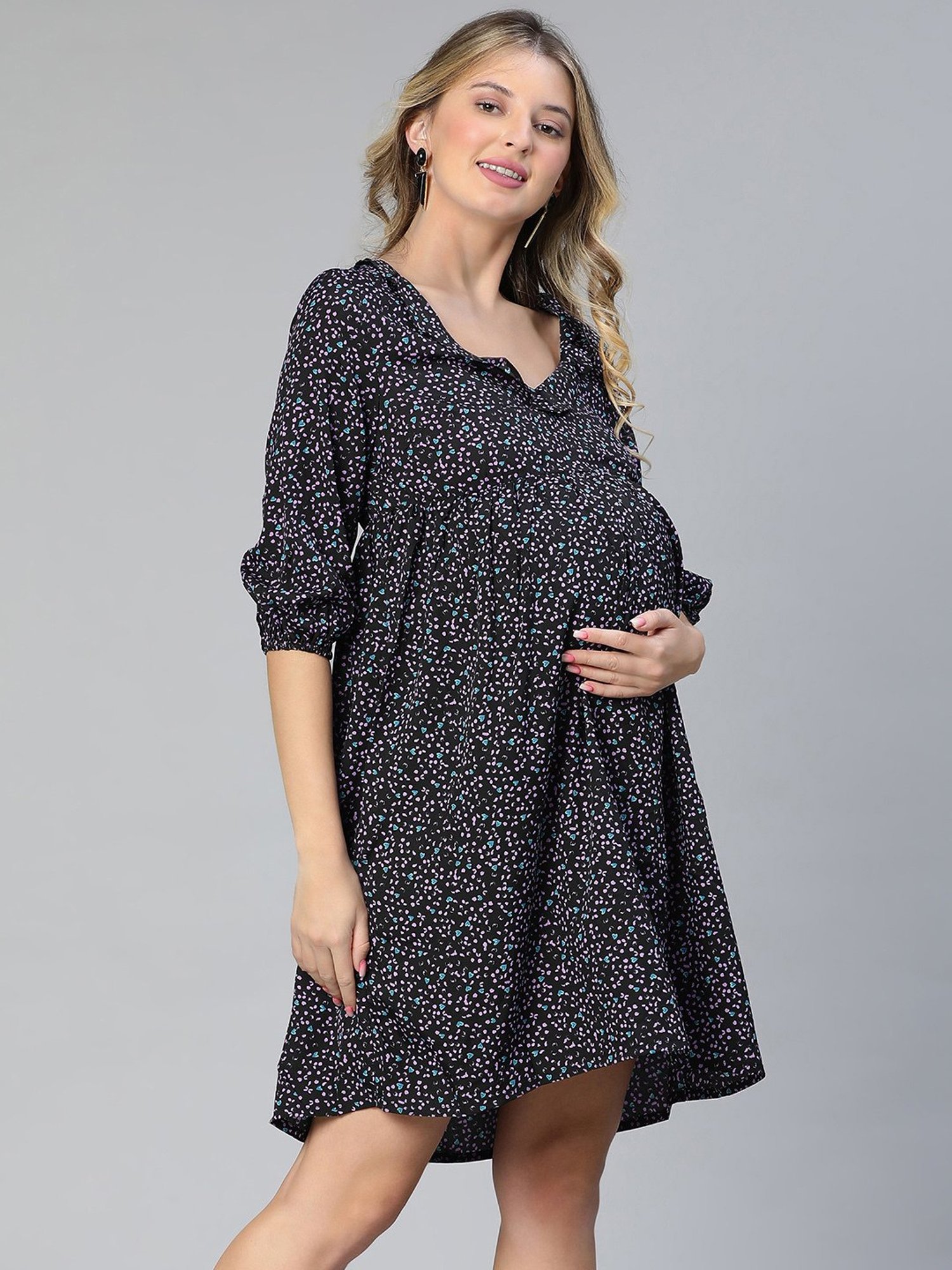 Oxolloxo Black Printed Maternity Dress