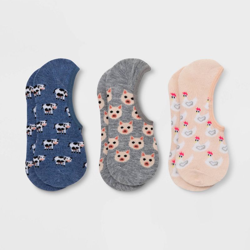Women's Farm Barn 3pk Liner Socks - Xhilaration™ Blue/Gray/Pink 4-10