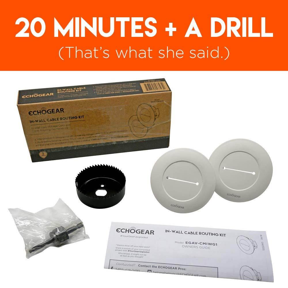 Echogear in-Wall Cable Management Kit - Cable Hider Conceals Low Voltage Cords - Includes 2 Pass Through Grommets, Locking Brackets, and Hole Saw Drill Attachment