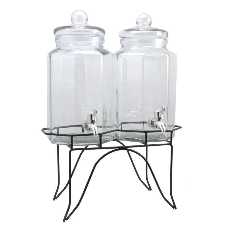 Gibson Home 1 Gallon Party Duo Twin Glass Beverage Dispenser with Wire Stand