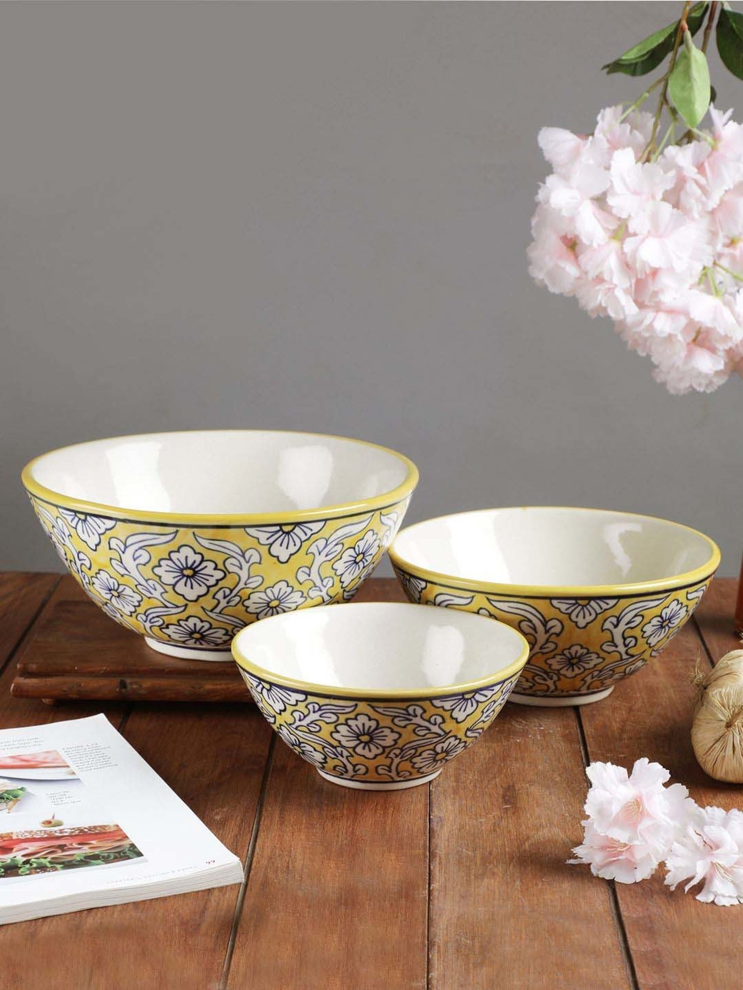 VarEesha Manohar Yellow Ceramic Serving Bowl - Set of 3