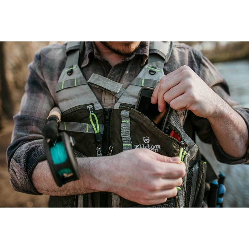 Elkton Outdoors ELK-FFV-M Lightweight Design Fly Fishing Backpack Vest With Mesh Multi-Pocket Storage, One Size Fits All, Gray