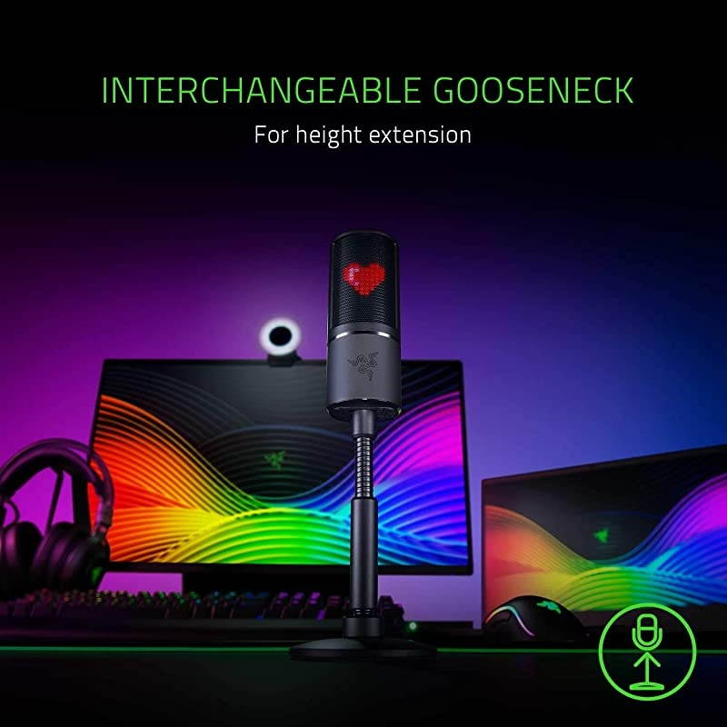 Seiren Emote Streaming Microphone: 8-bit Emoticon LED Display, Stream Reactive Emoticons, Hypercardioid Condenser Mic, Built-in Shock Mount, Height & Angle Adjustable Stand, Classic Black