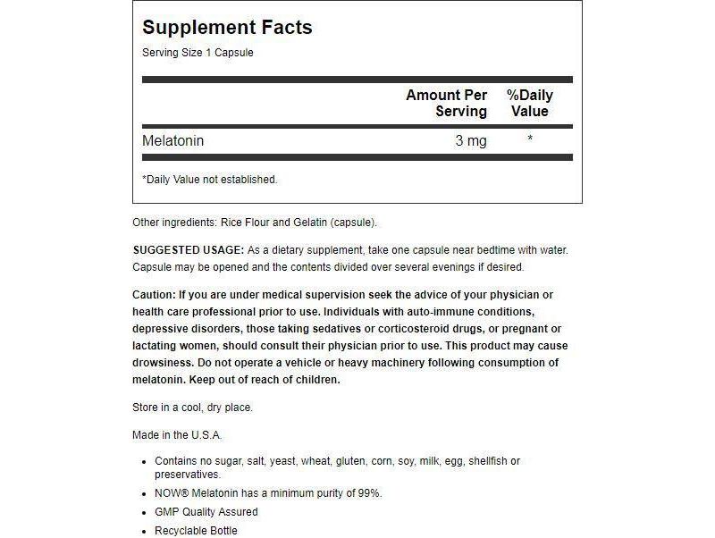 NOW Foods Dietary Supplements  3 mg Melatonin Capsule 60ct.