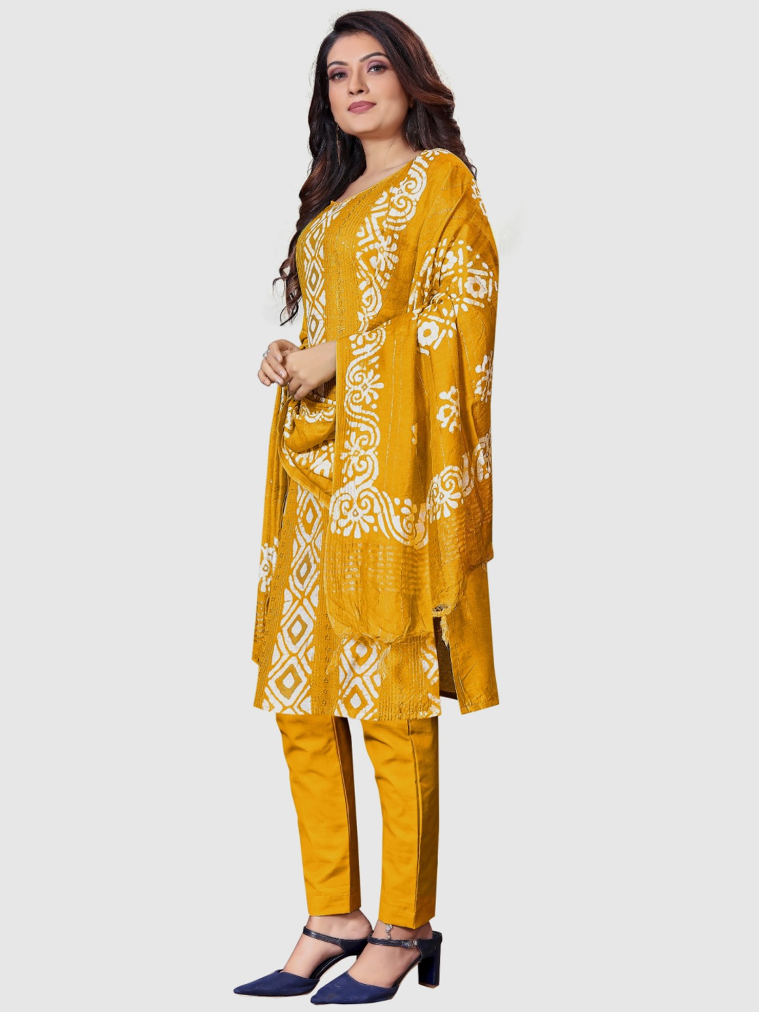 APNISHA Yellow Embroidered Unstitched Dress Material