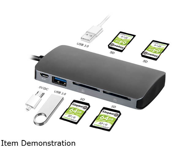 XtremPro U3CR-4SD2H External USB3.0 Type-A to 2 x USB Type-A + 4 Slot SD Card Reader