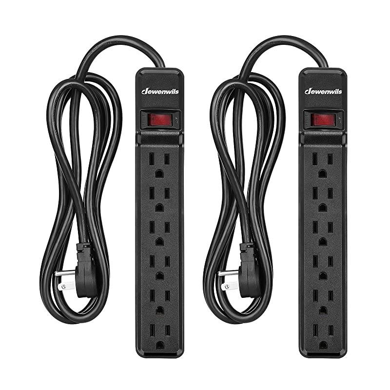 6Outlet Power Strip Surge Protector with 25 Ft Long Extension Cord 2Pack Low Profile Flat Plug 15 Amp Circuit Breaker 500 Joules Wall Mount Black UL Listed