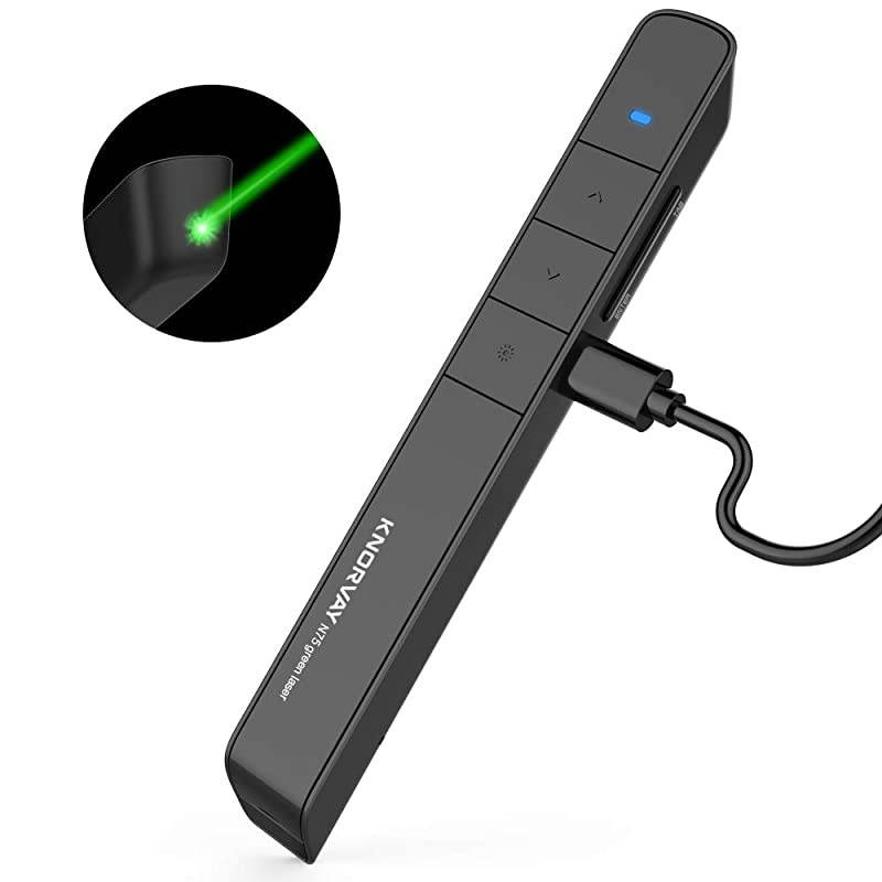 Presentation Clicker Green Light Pointer USB Rechargeable Wireless Presenter PowerPoint Clicker Hyperlink Presentation Remote Control Slide Advancer RF 2.4GHz For Keynote / Mac / PC / Laptop