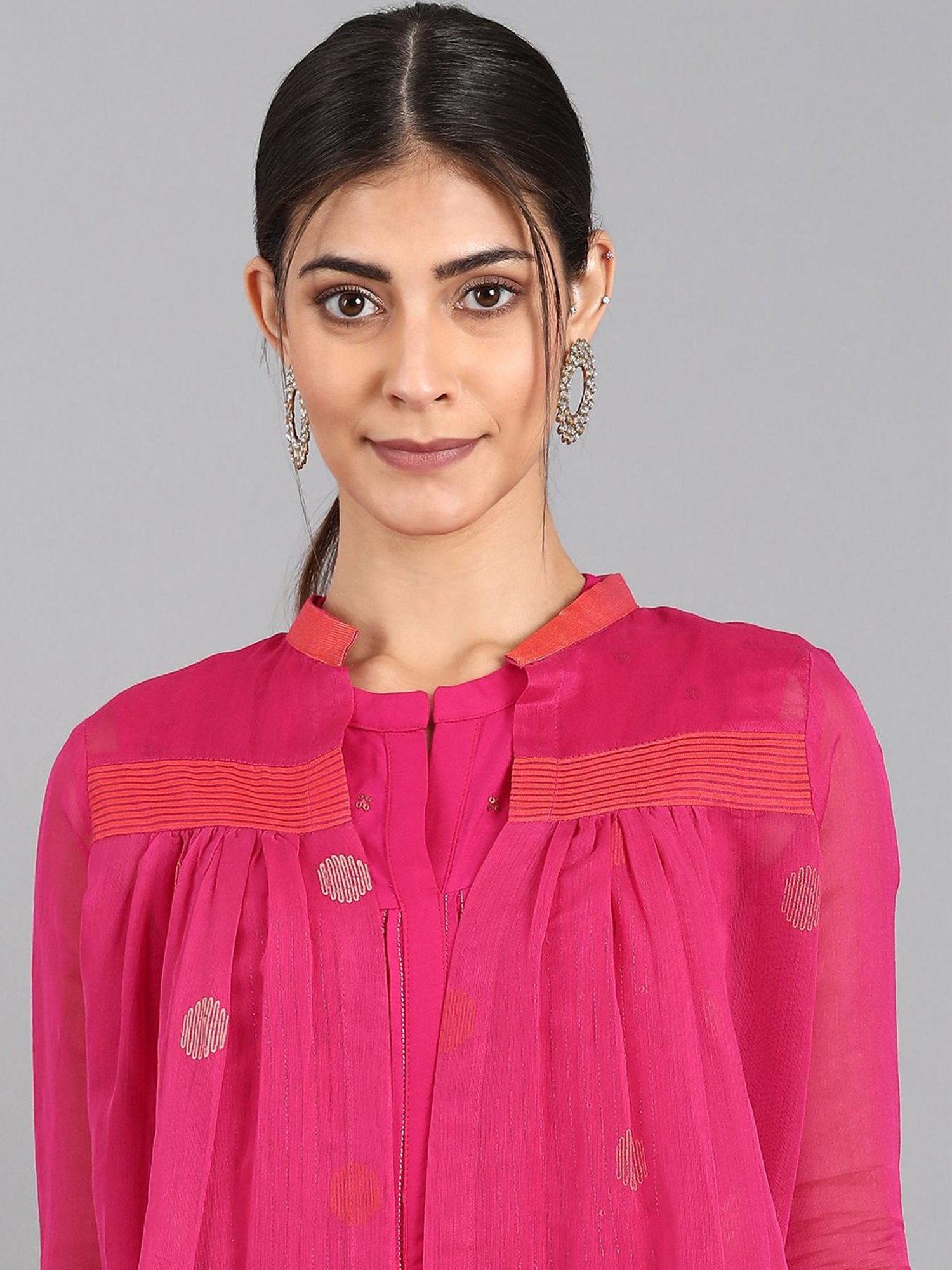 W Pink & Orange Solid Kurti Palazzo Set With Jacket