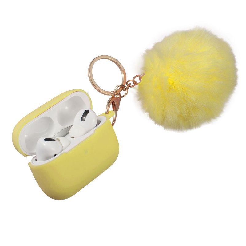 Insten Fluffy Pom Pom Case For Airpods Pro, Silicone Carry Case with Keychain & Anti-Lost Strap, Soft Touch Protective Skin Cover, Yellow