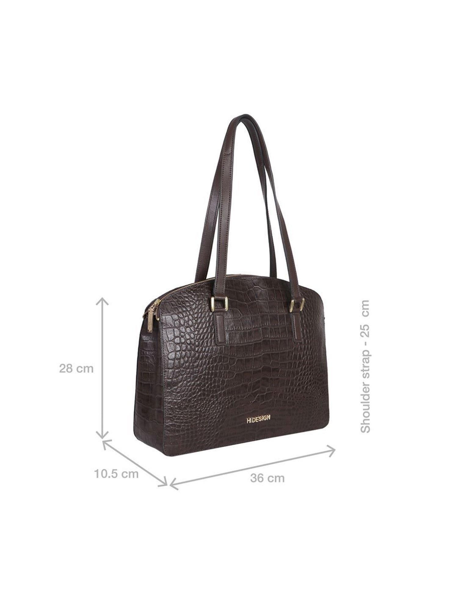 Hidesign Freedom Brown Textured Medium Tote Handbag With Pouch