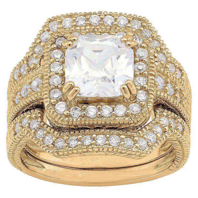 3.94 CT. T.W. Square-Cut 3-Piece Bridal Cubic Zirconia Ring Set In 14K Gold Over Silver - (9)