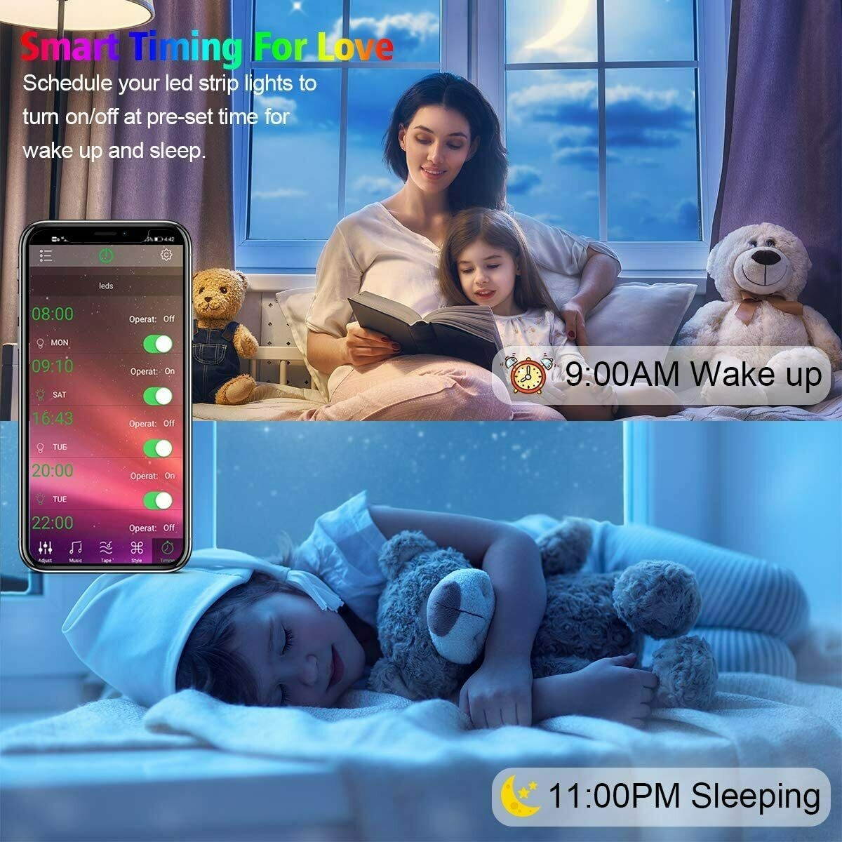 16ft 5050 RGB Waterproof Bluetooth Music LED Strip Lights Set APP +Remote +Power