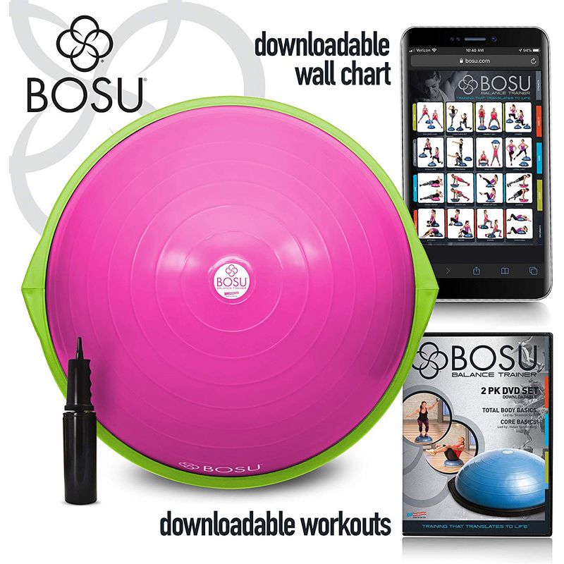 Bosu 72-10850 Home Gym Equipment The Original Balance Trainer 65 cm Diameter, Pink and Lime Green