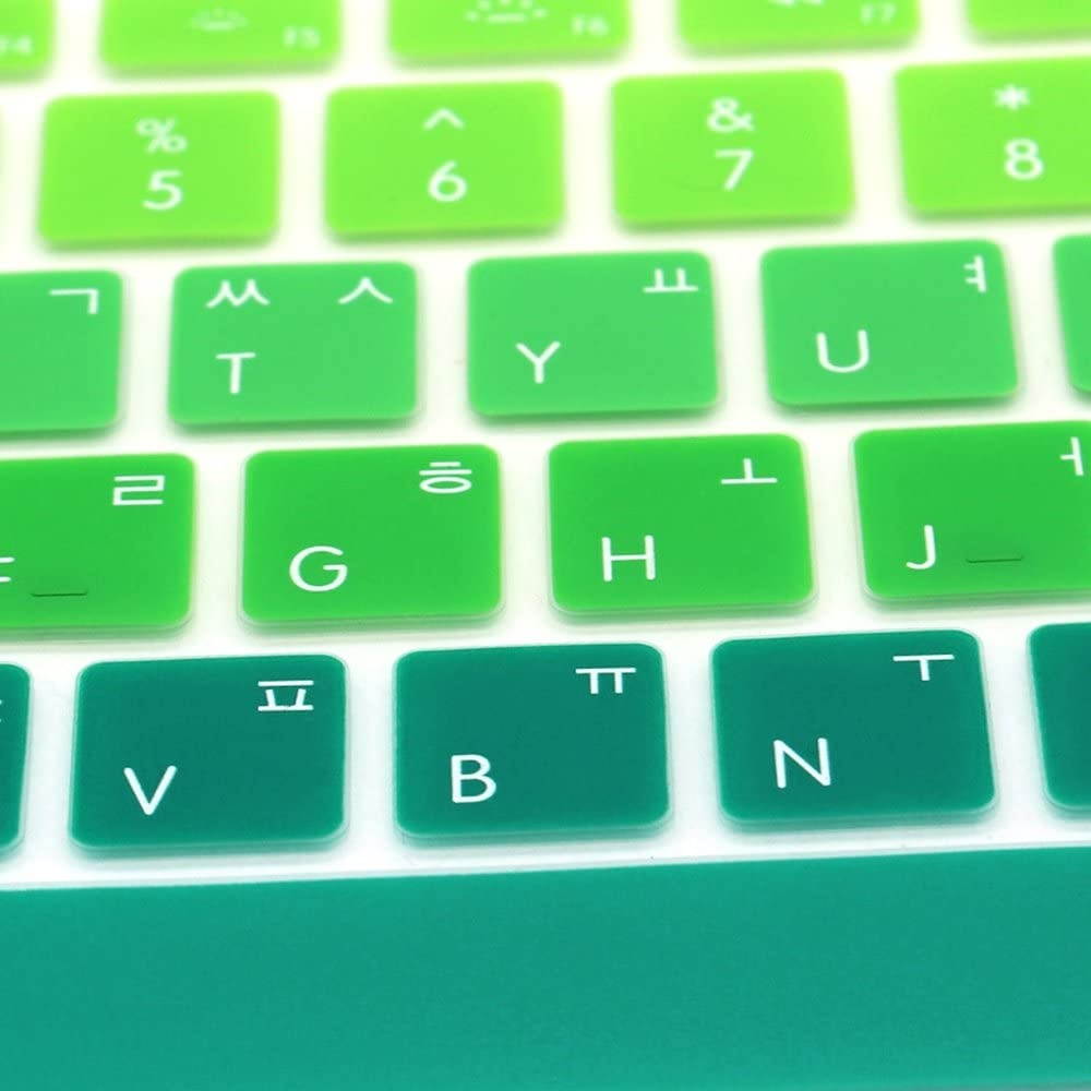 HRH Korean Silicone Keyboard Cover Skin for MacBook Air 13,MacBook Pro 13/15/17 (with or w/Out Retina Display, 2015 or Older Version)&Older iMac USA Layout Keyboard Protector-Ombre Green