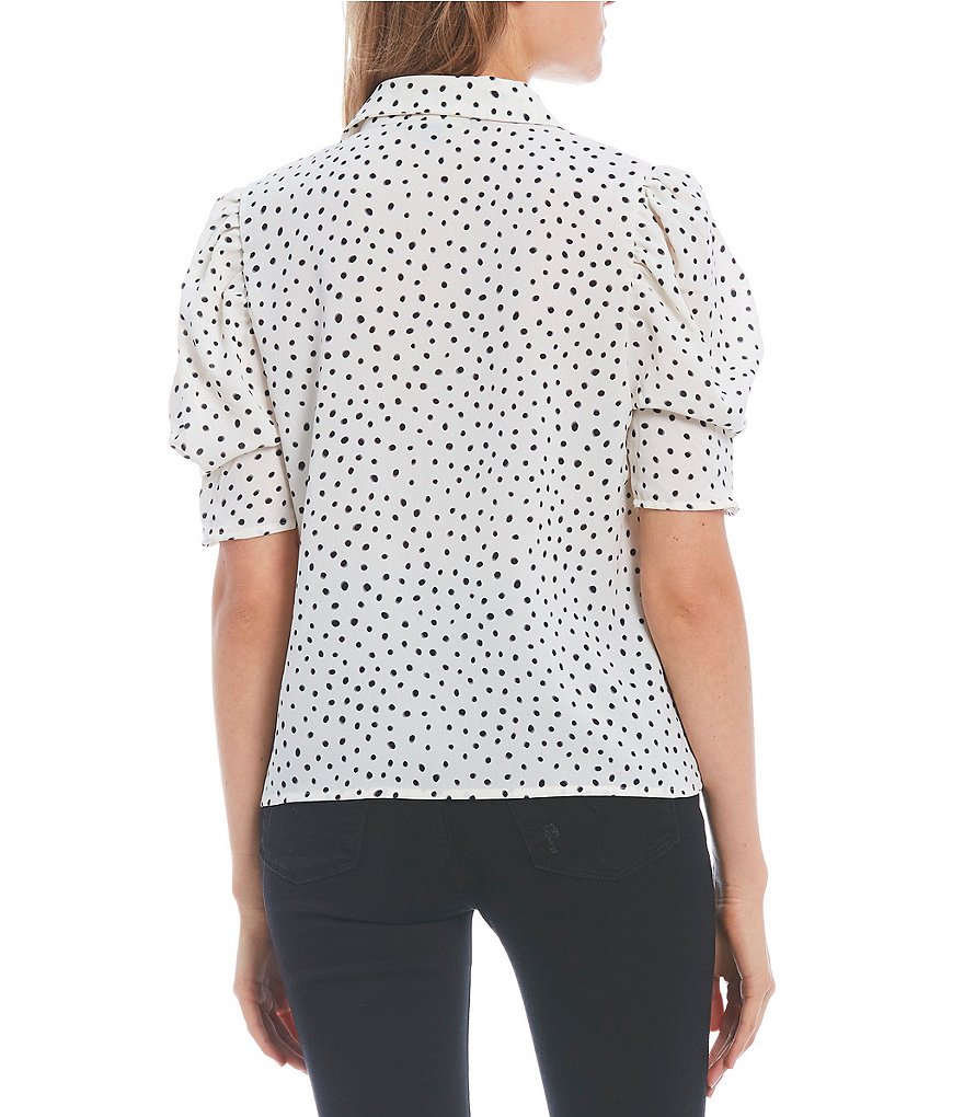 Good Luck Gem Dalmatian Print Button Front Short Sleeve Top