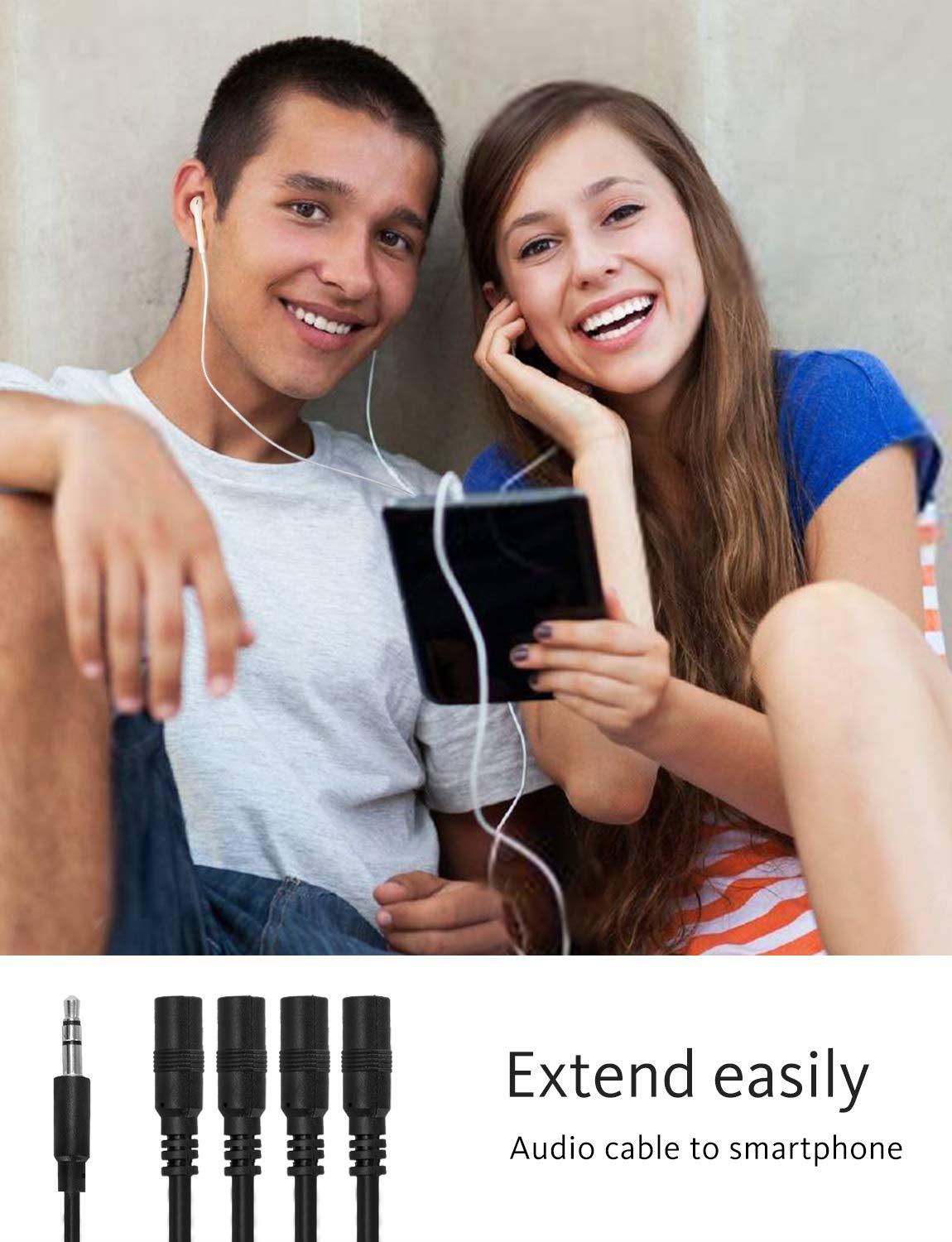 ONXE 3.5mm Headphone Splitter Cable, 1/8 Inch AUX Stereo Jack Audio Splitter 1 Male to 2 3 4 Female Adapter Cable for iPod Mp3 Player Mobile Phone Laptop, PC Headphone Speakers(Black)