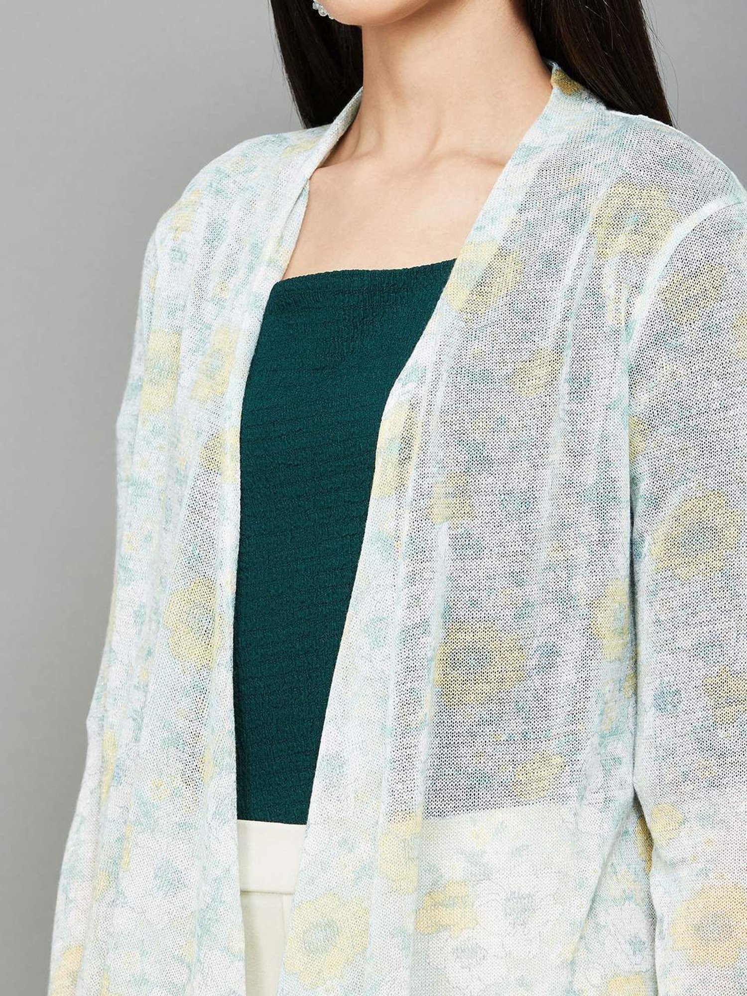 Code by Lifestyle Green Cotton Printed Shrug