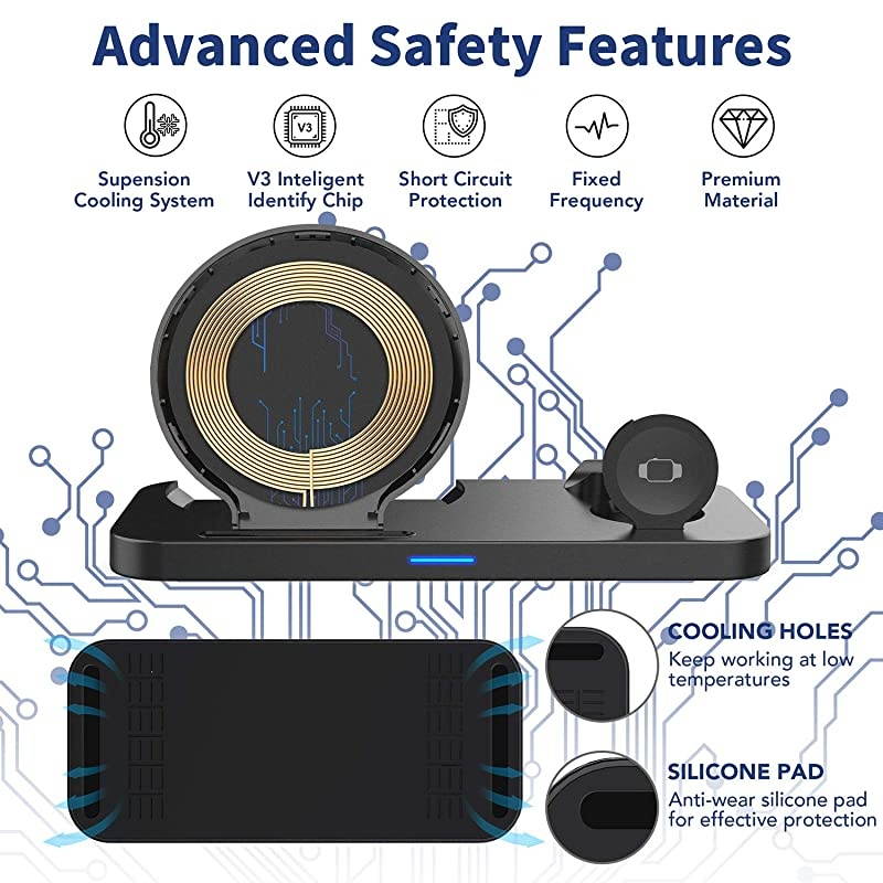 3 in 1 Wireless Charging Station for Apple Products Compatible with Apple Watch Series Se 6 5 4 3 2, AirPods Pro 2, Fast Wireless Charger Stand Dock for iPhone 12, 11 Pro Max, 11, XR, XS, X