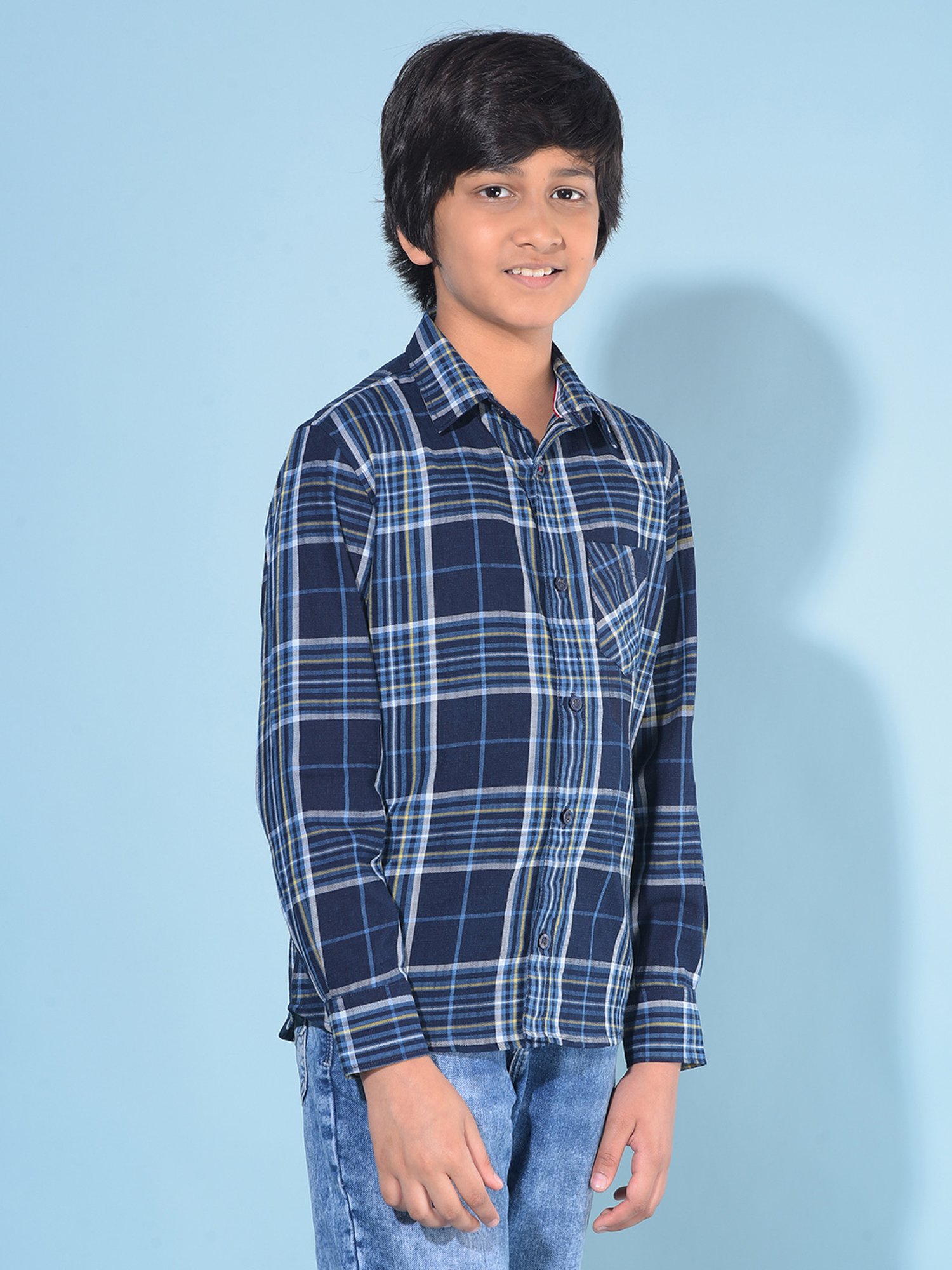 Crimsoune Club Kids Navy Checks Full Sleeves Shirt