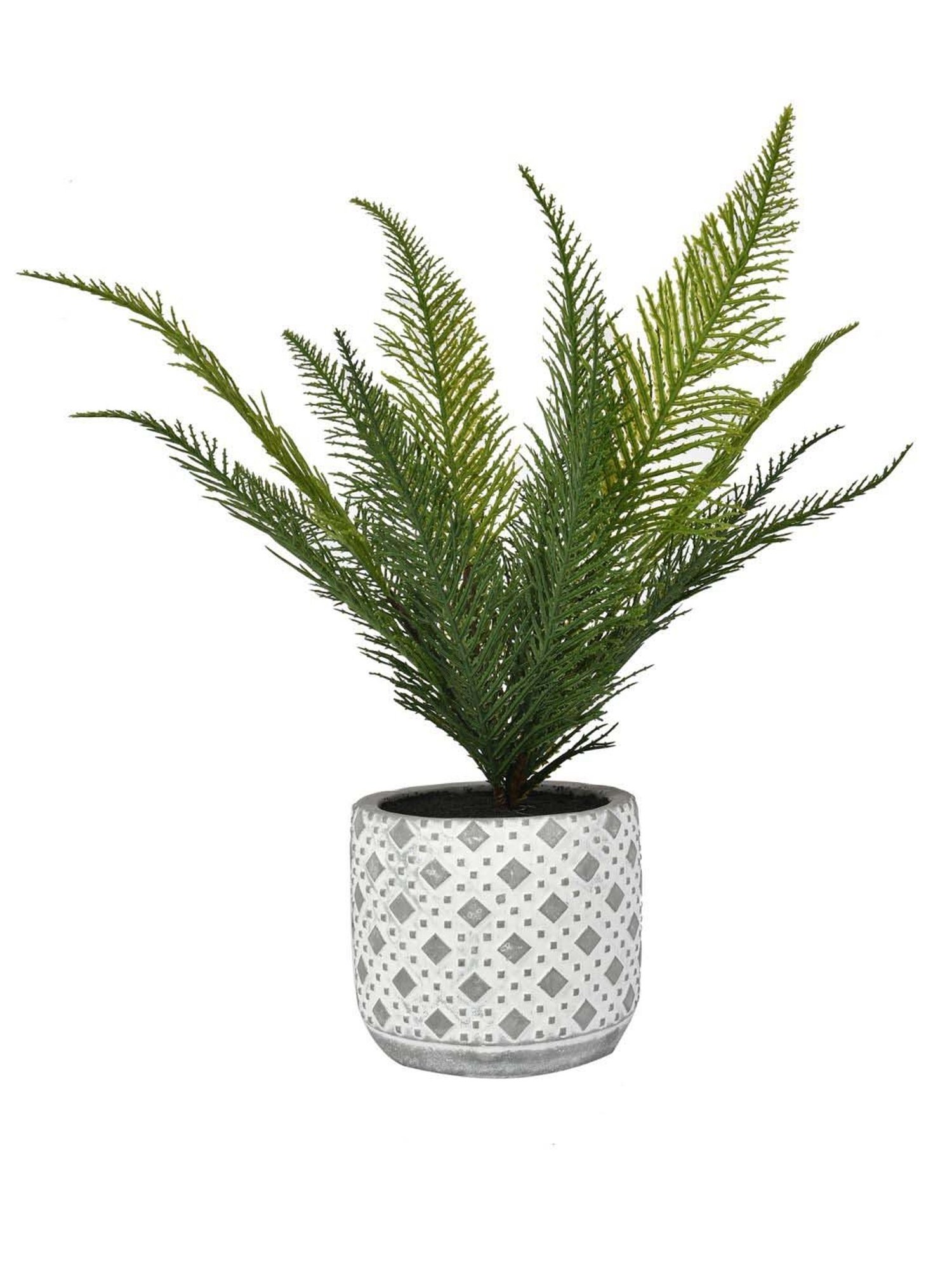 Tayhaa Grey & Green Ceramic Diamon Patterned Pot With Artificial Plant