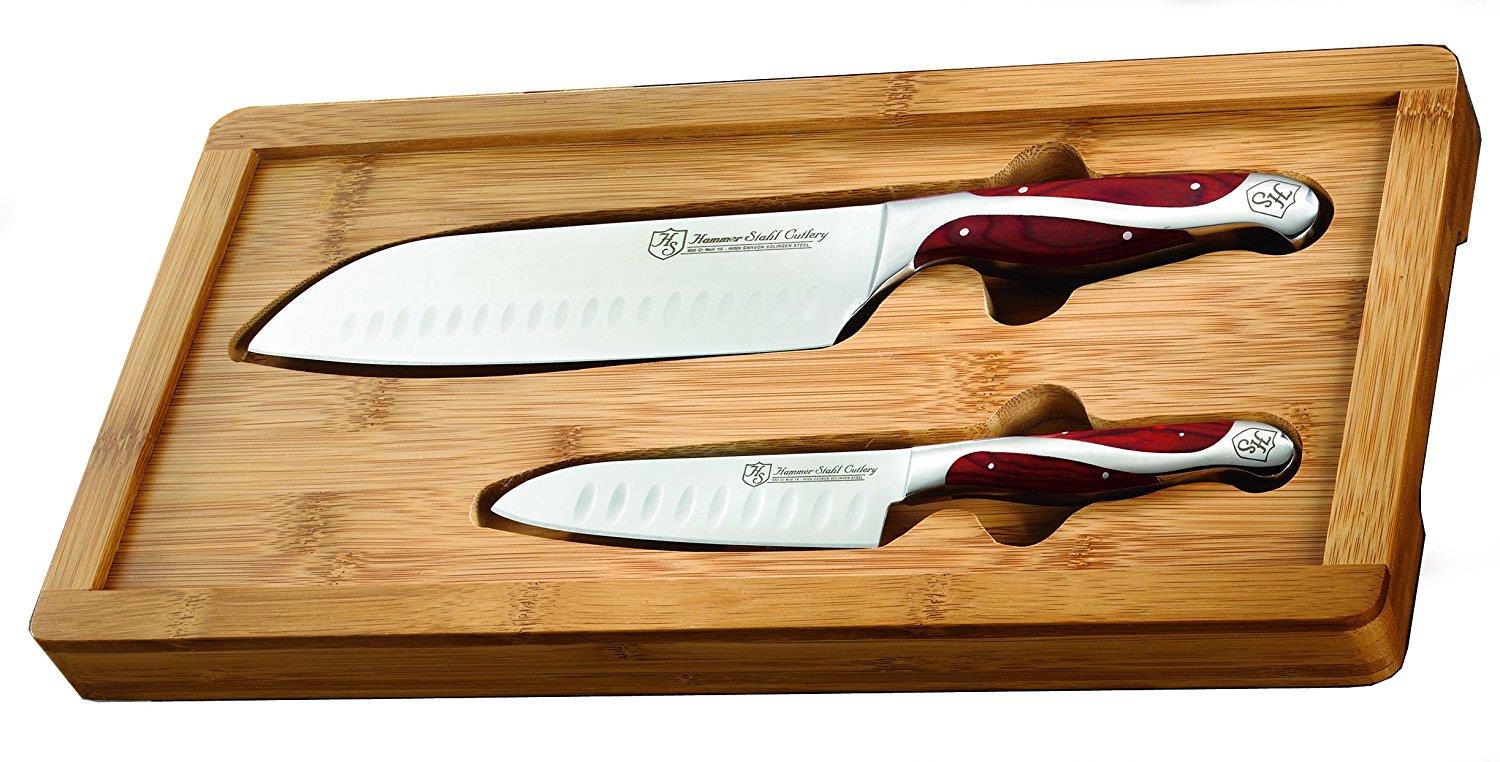 HAMMER STAHL SANTOKU WITH BAMBOO CASE SET - 2 KNIVES