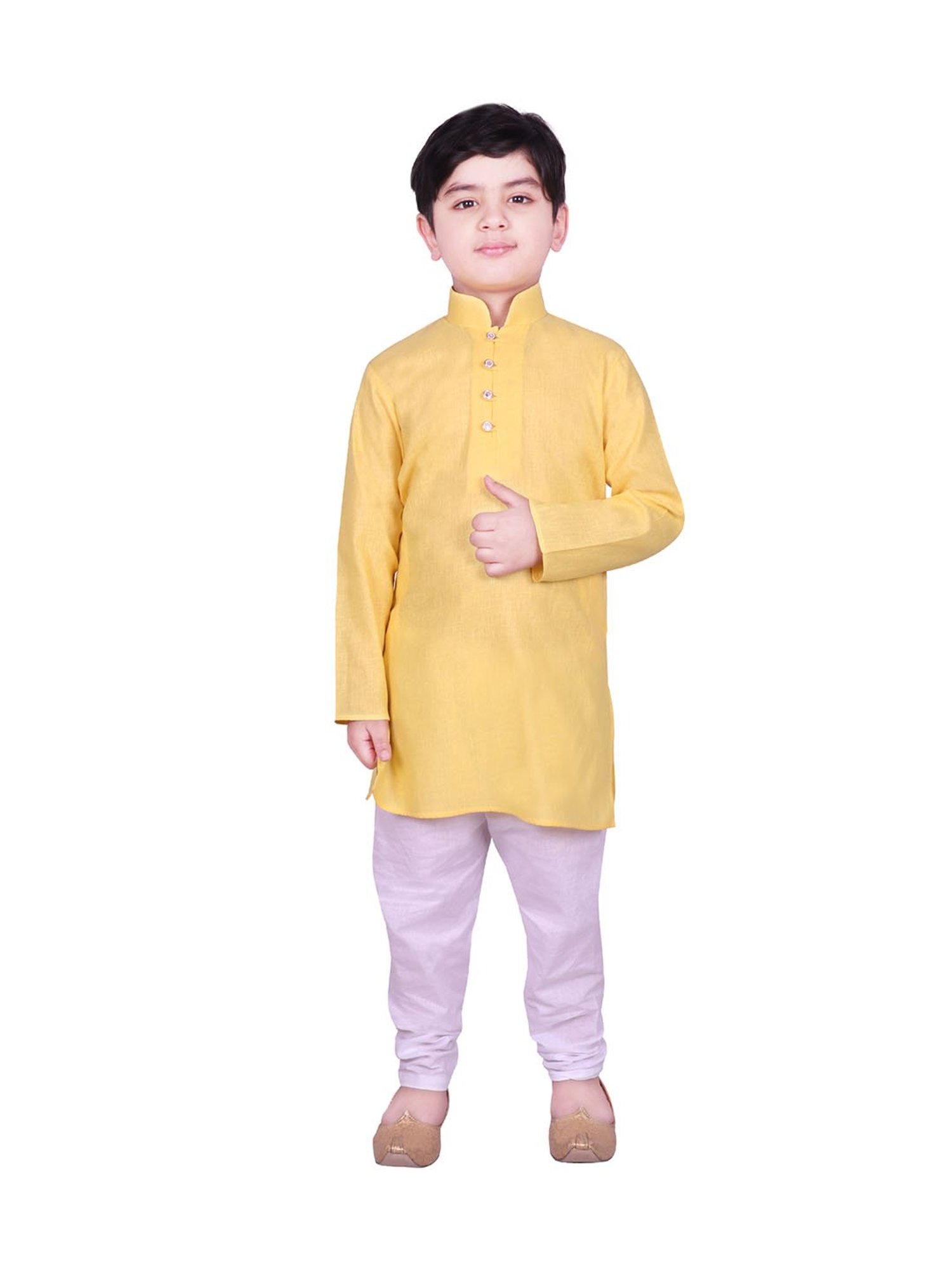 SG Yuvraj Kids Yellow & White Solid Kurta with Pyjamas